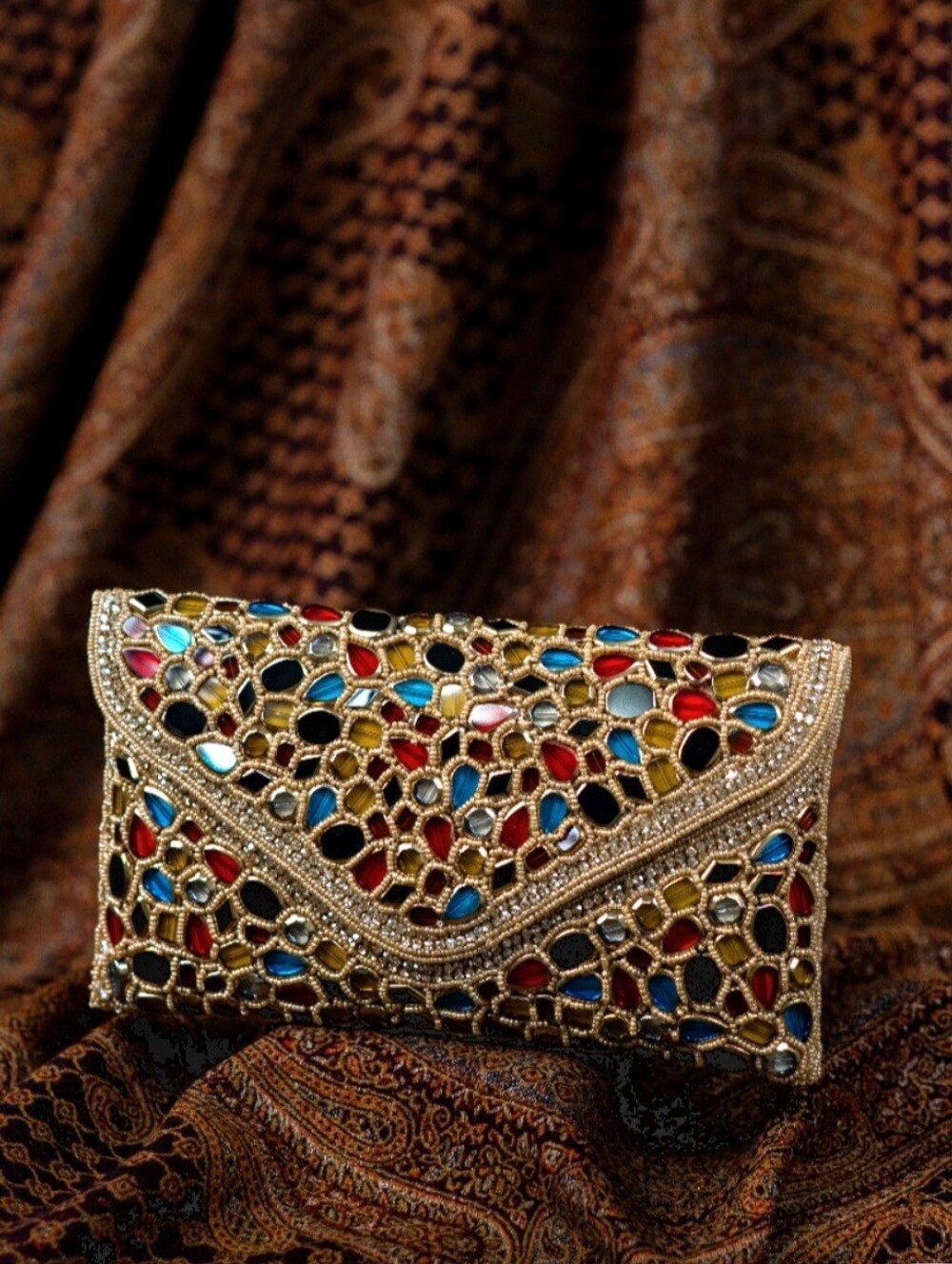Embellished Multicolor Beaded Clutch Bag